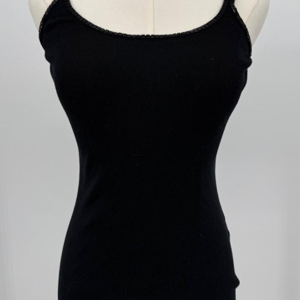 Banana Republic Black Beaded Silk Blend Stretch Tank Top Small Ribbed Sleeveless
